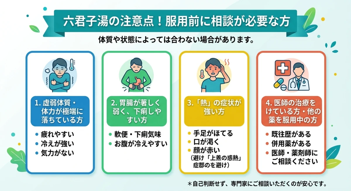 六君子湯の服用において注意が必要な体質やケース一覧