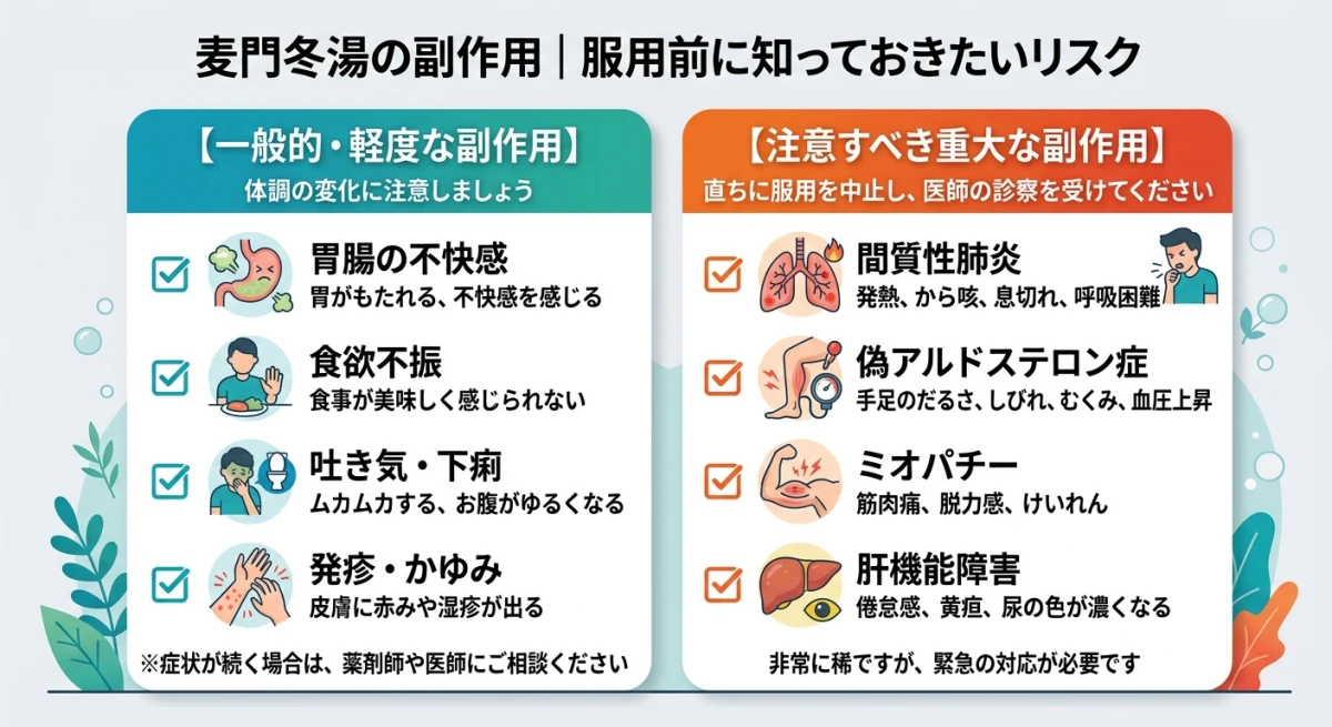 麦門冬湯の一般的な副作用と重大な副作用