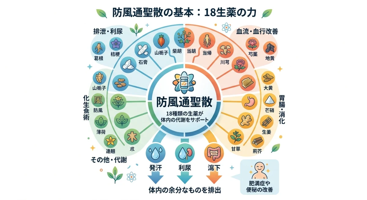 18種類の生薬で構成される防風通聖散の成分