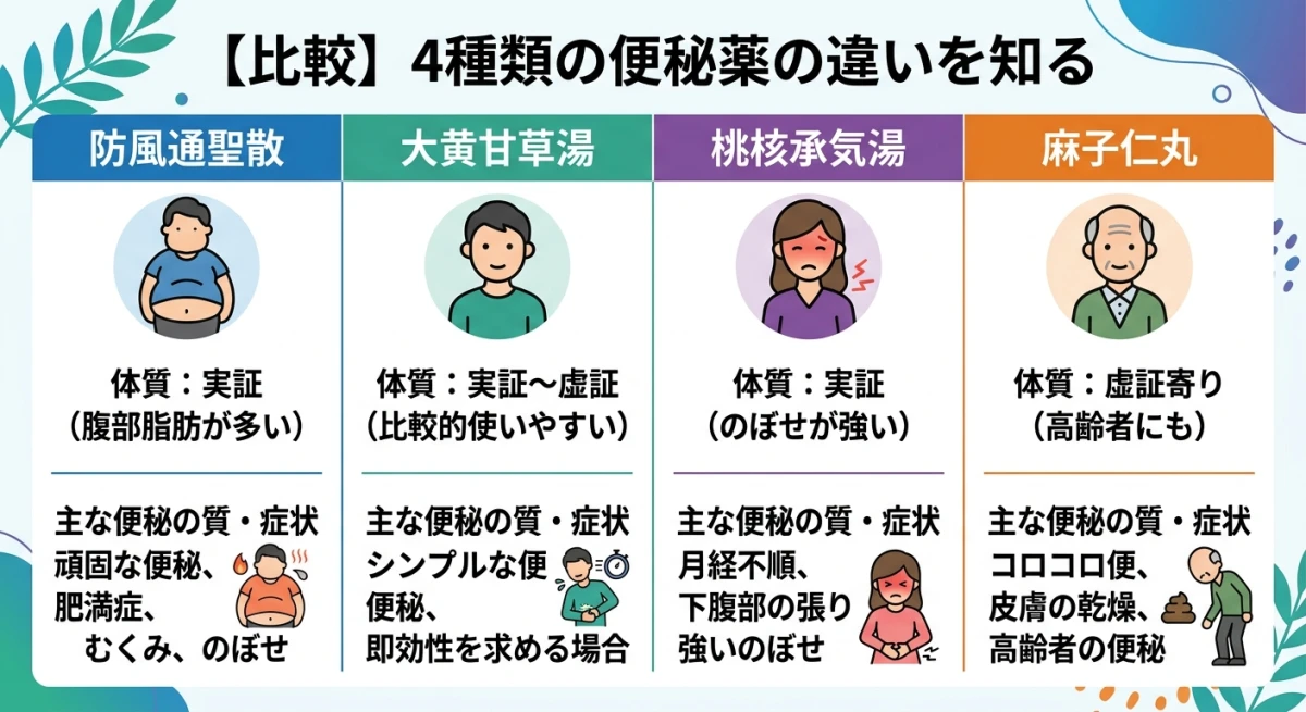 防風通聖散と他の漢方薬の比較表