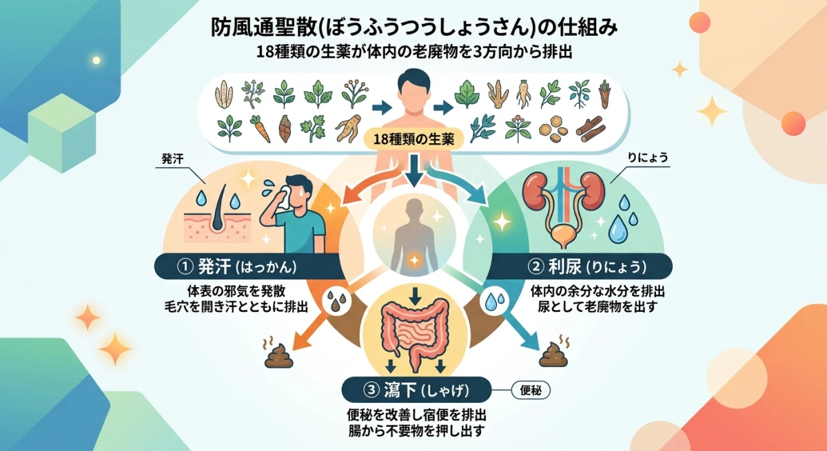 防風通聖散が体内の余分なものを排出するメカニズム