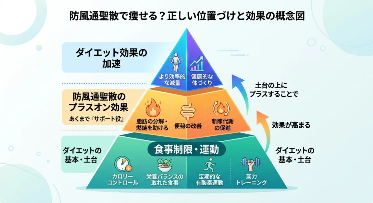防風通聖散は食事制限や運動といった基礎習慣をサポートする役割