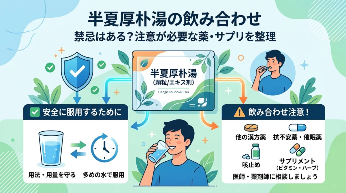 半夏厚朴湯を安全に服用するためのイメージ図