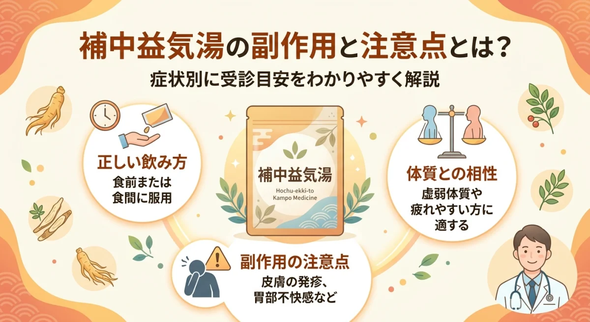 補中益気湯の正しい知識と副作用への注意点を解説する記事のアイキャッチ画像