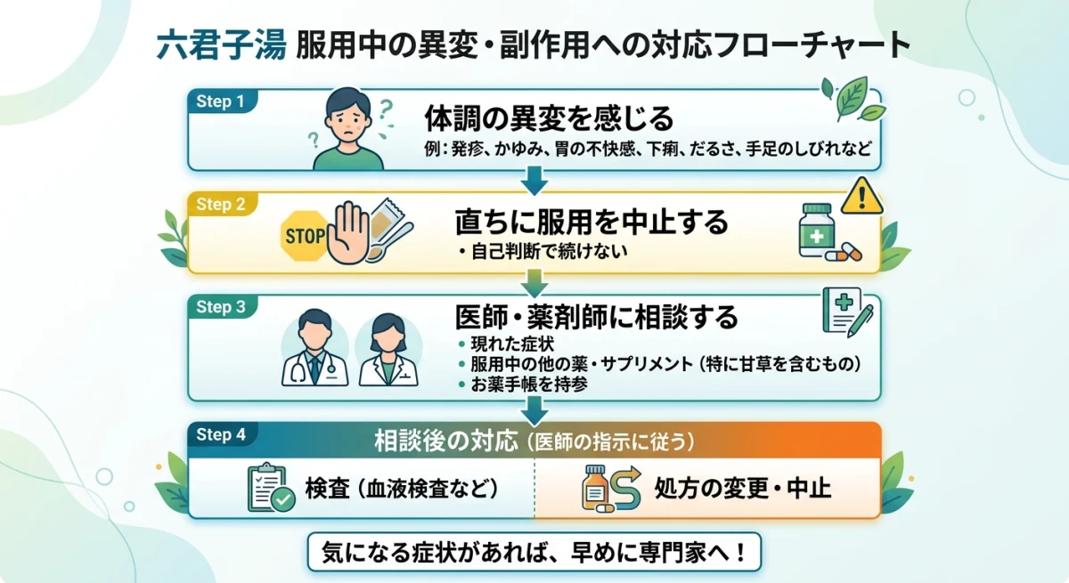 六君子湯で副作用の疑いがある際の対応手順