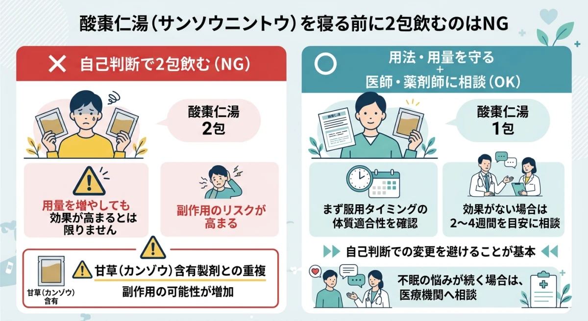 酸棗仁湯を寝る前に2包飲むのはNG