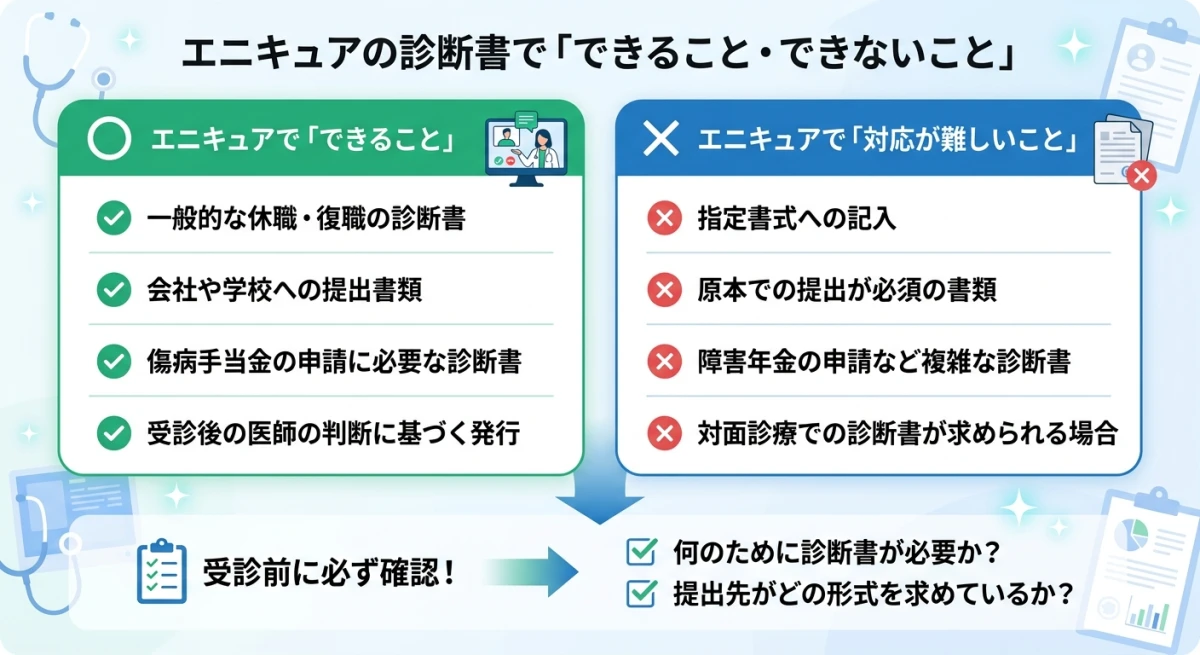 エニキュアで発行できる診断書とできない診断書