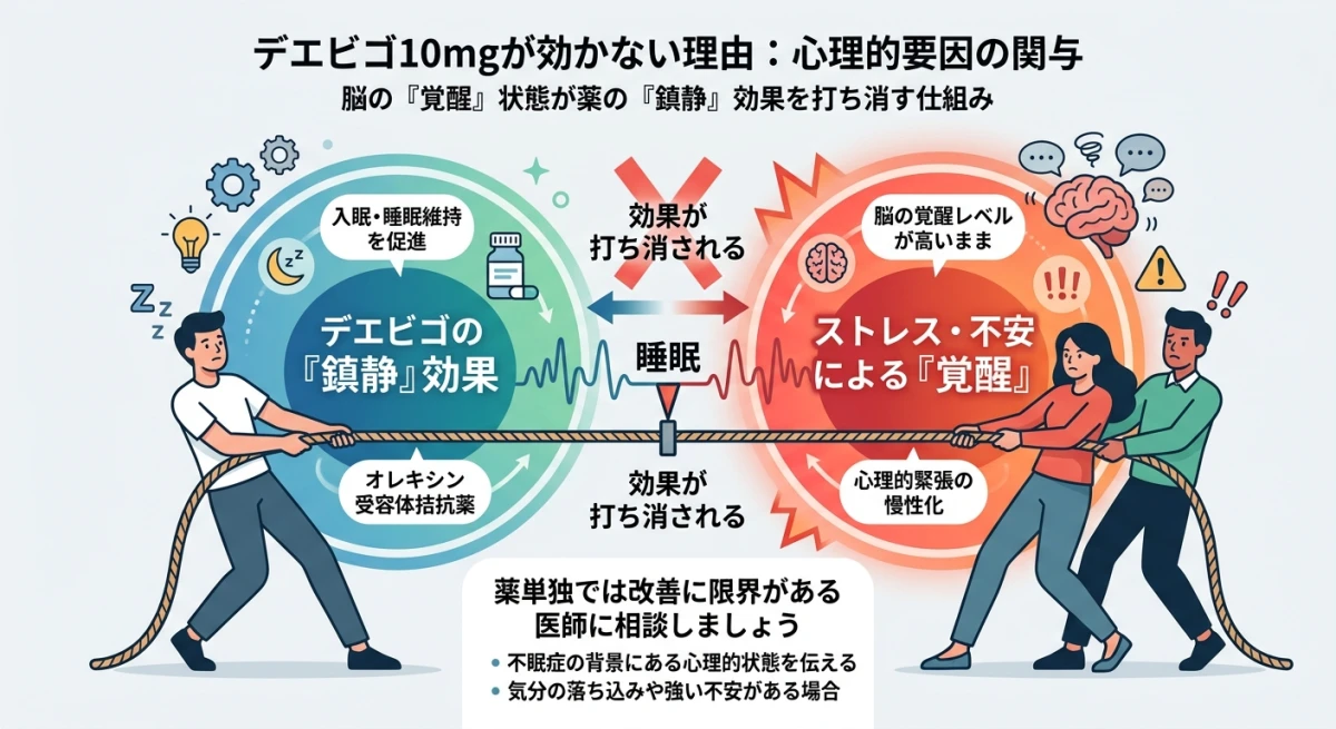 ストレスによる脳の覚醒状態と睡眠薬の鎮静効果のバランス