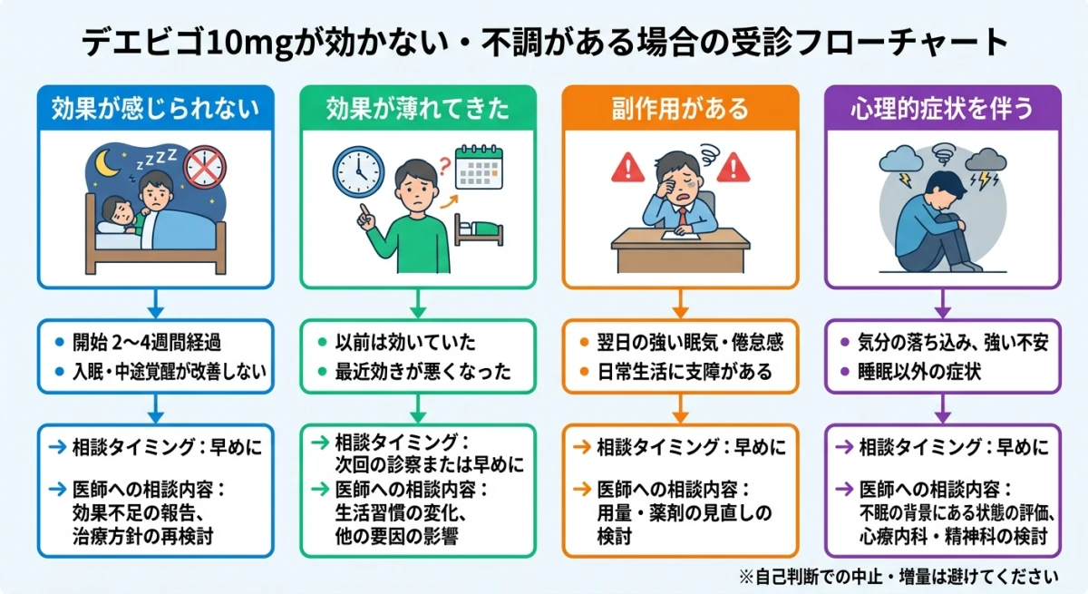 デエビゴの効果不足を感じた際に医師へ相談すべきケース