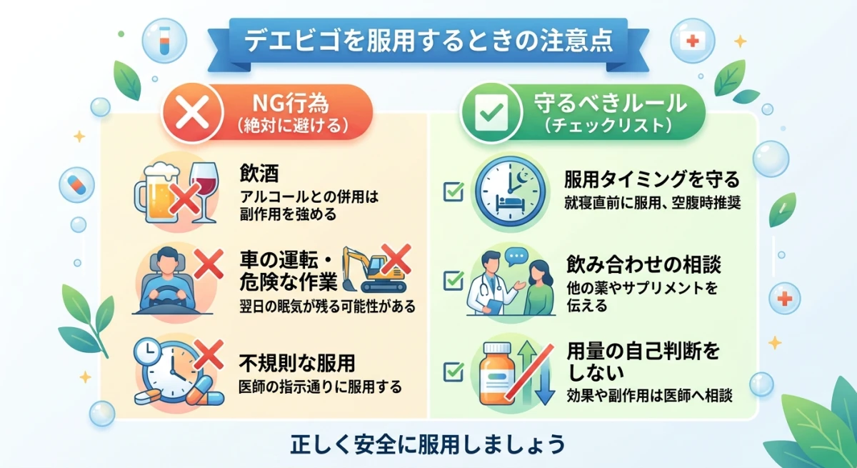 デエビゴ服用時に注意すべきポイント