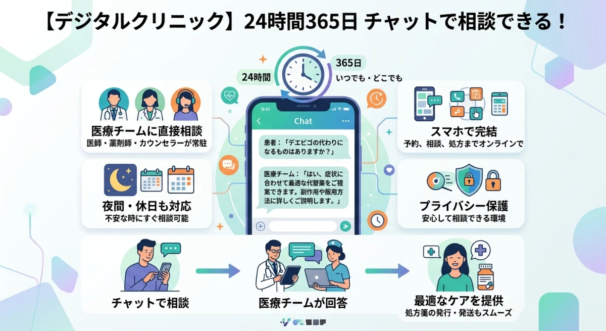 デジタルクリニックのチャット相談サポートのイメージ