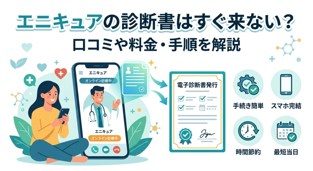 エニキュアのオンライン診療で電子診断書を受け取るイメージ図