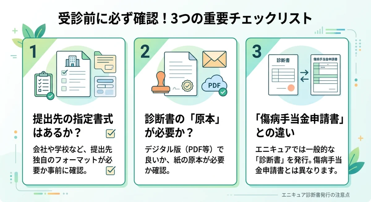 受診前の診断書に関する確認チェックリスト