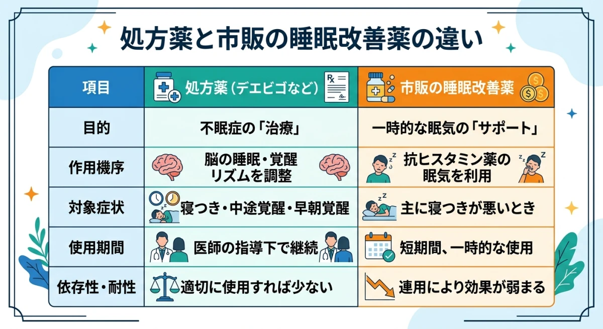 処方薬と市販の睡眠改善薬の目的と作用の違い